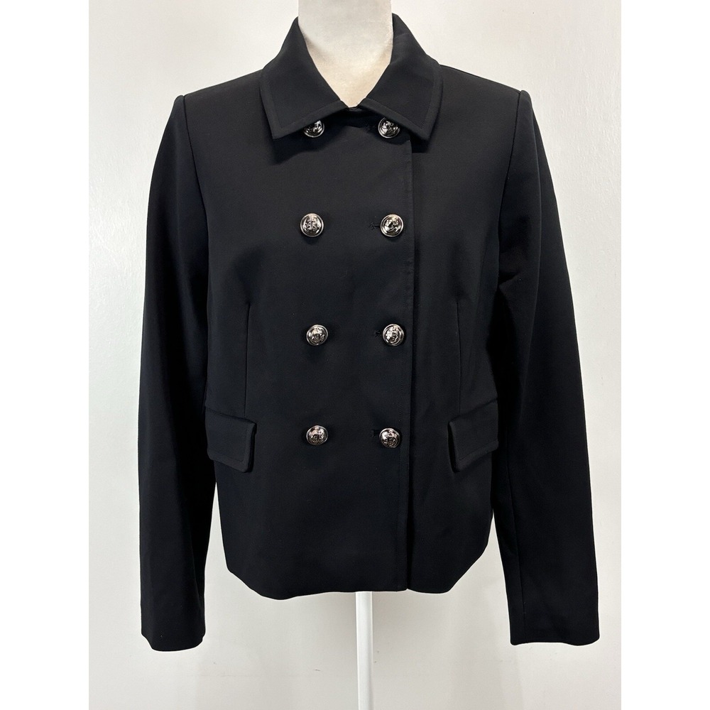 Lands' End Double Breasted Jacket Sz 12 Women's Black Lined Military Nautical